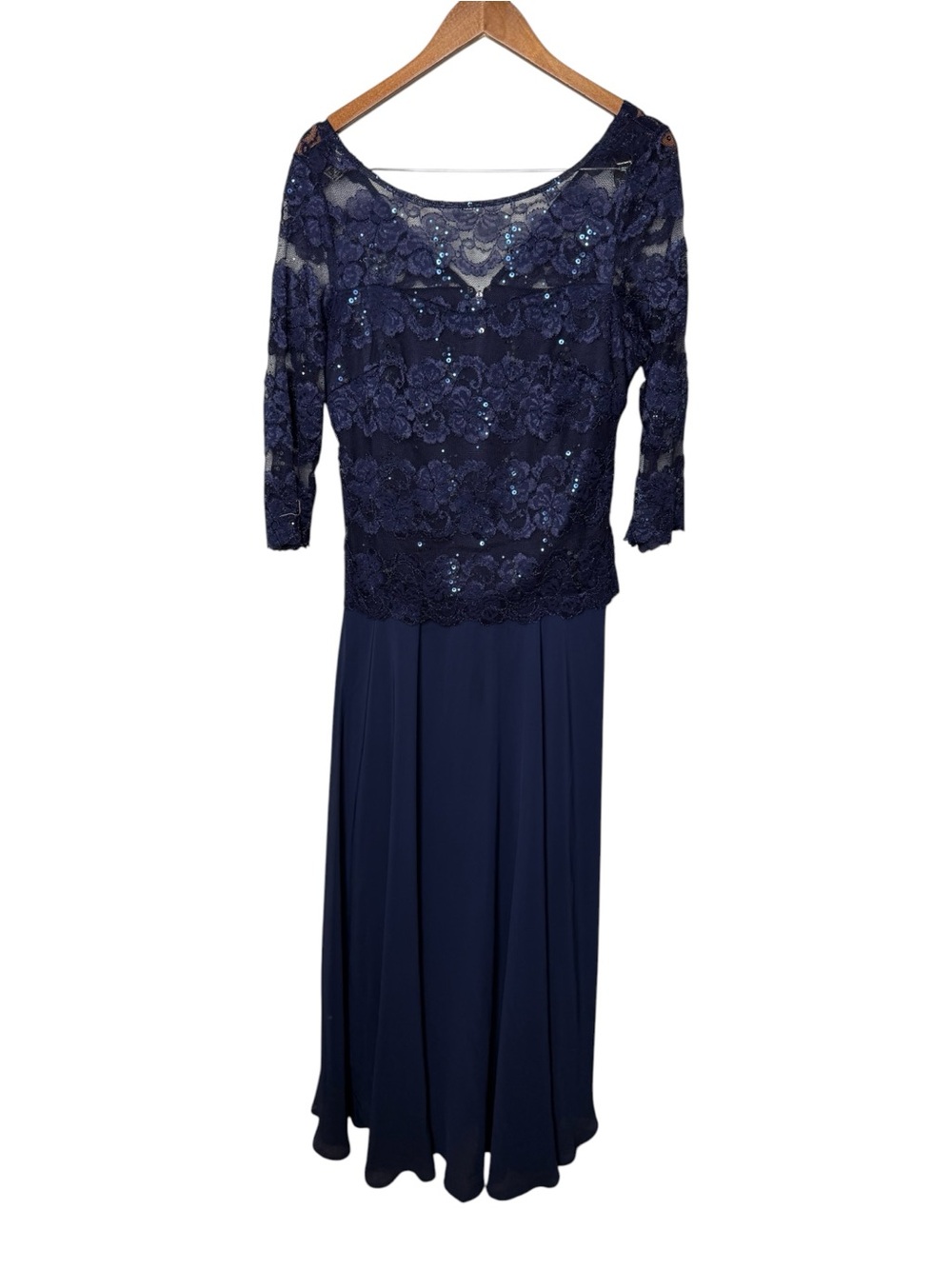 Melrose Social Navy Blue Lace Sequin Maxi Gown Dress Size 16P  Formal Event
